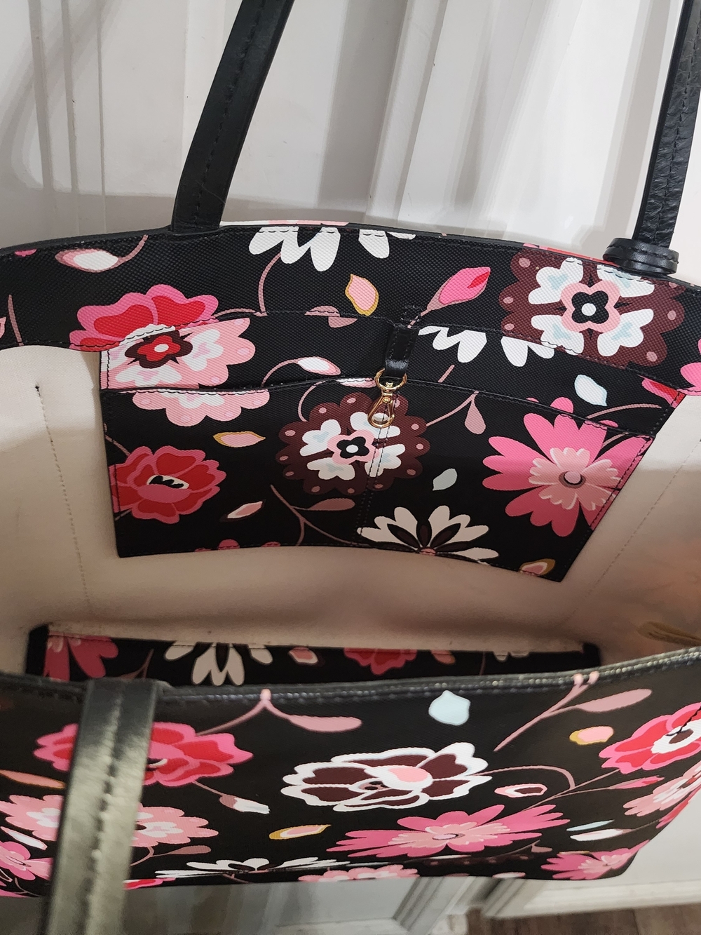 kate spade Harding Street Casa Flora Riley Black & Pink Tote Bag-17×12×5.5 - Picture 3 of 9